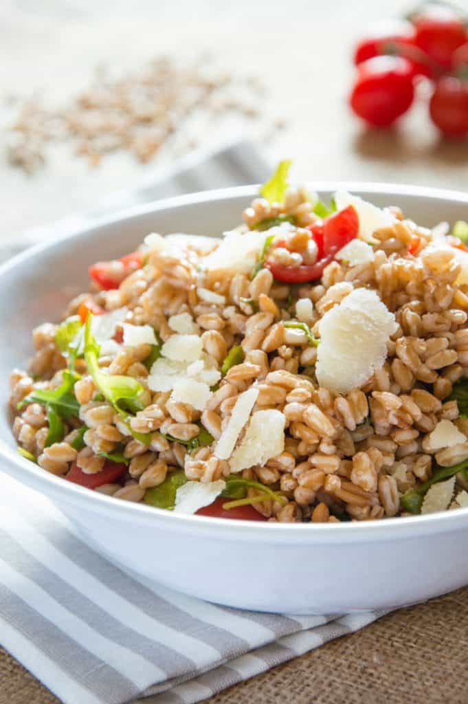 Farro Salad With Arugula, Cherry Tomatoes & Shaved Parmesan Flakes ...