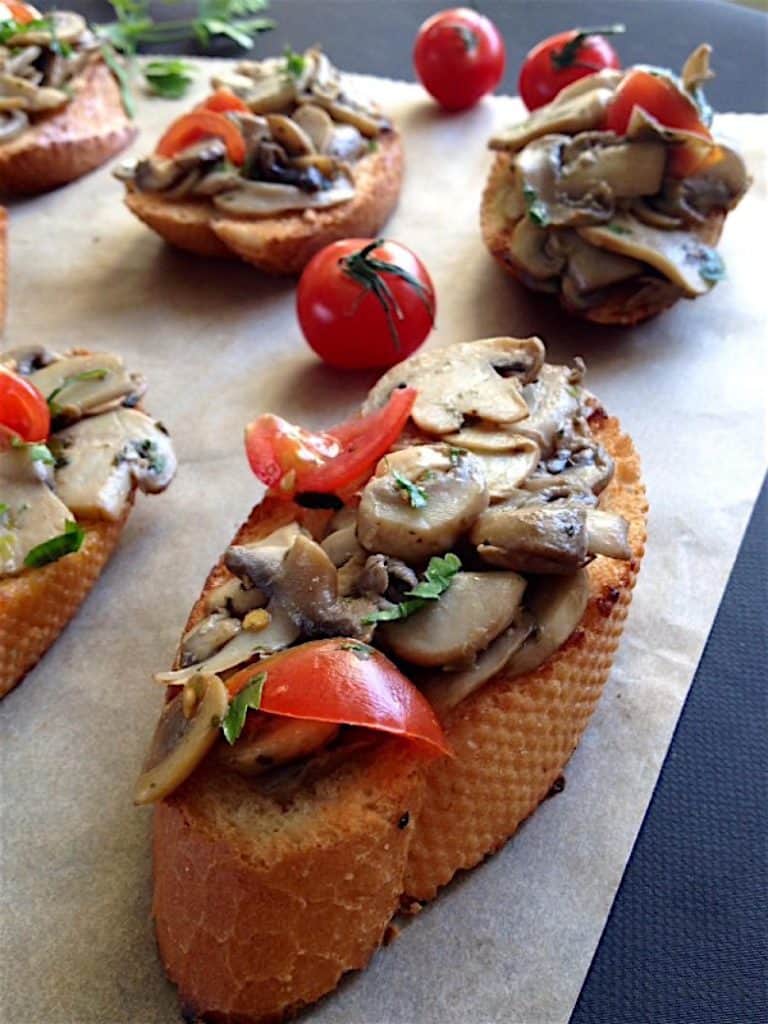 Bruschetta with Mushrooms and Cherry Tomatoes