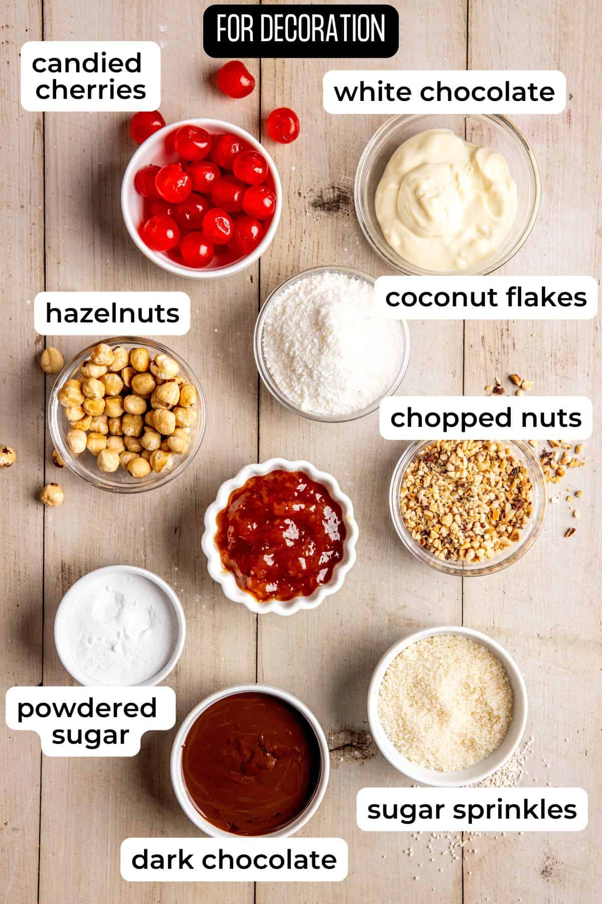 Ingredients needed to decorate Italian butter cookies.