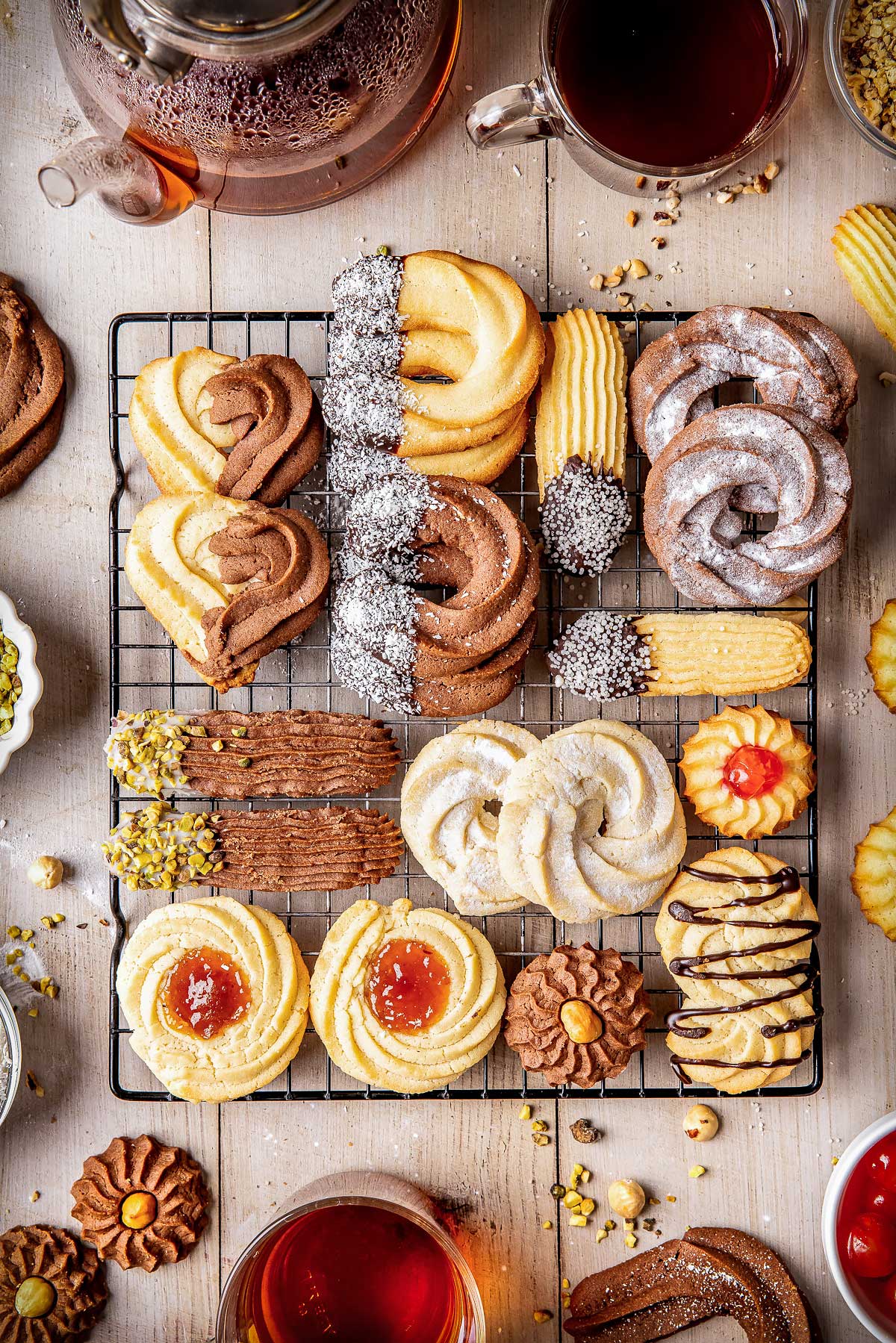 Assorted Italian Butter cookies on a wire rack.