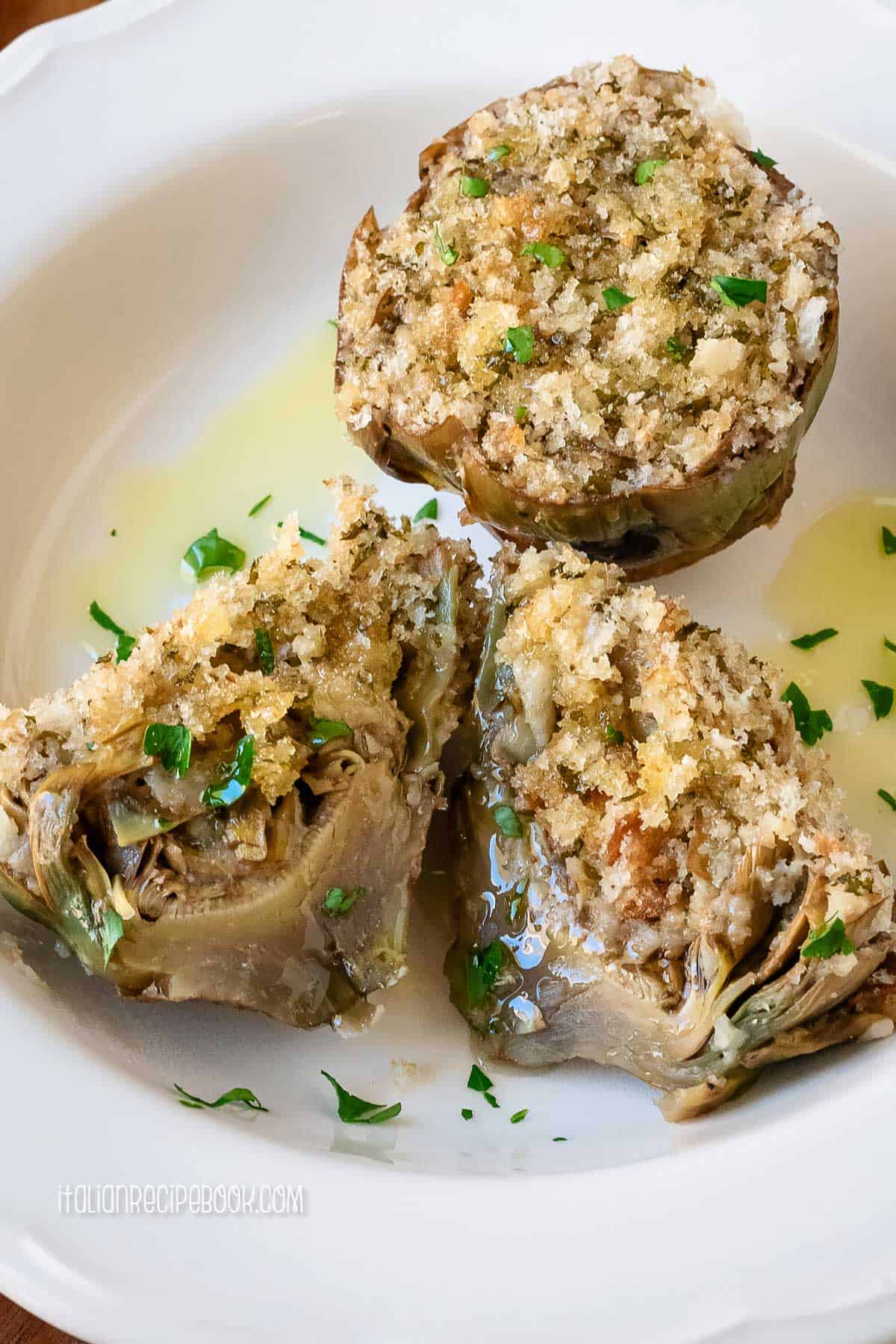 Italian stuffed artichokes in a plate.