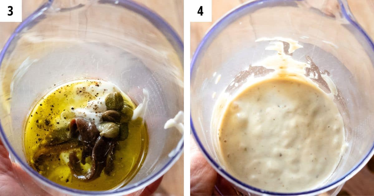 Blending white sauce, view before and after.