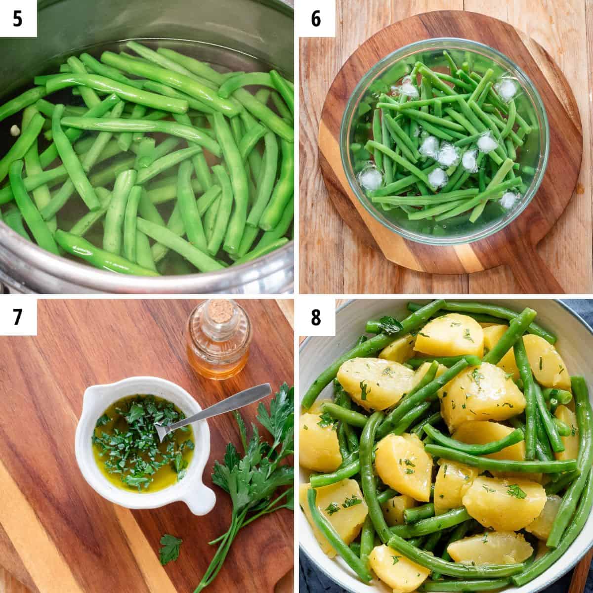 Preparing potatoes and green beans, steps 5-8.