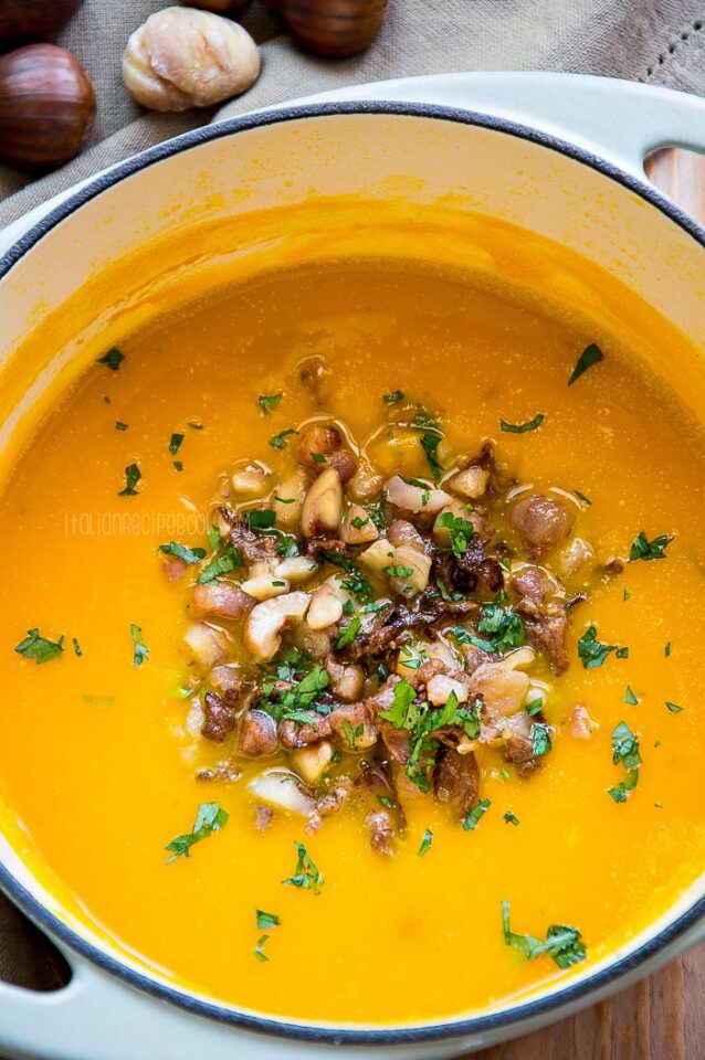 Creamy Pumpkin Soup With Mushrooms And Chestnuts Italian Recipe Book