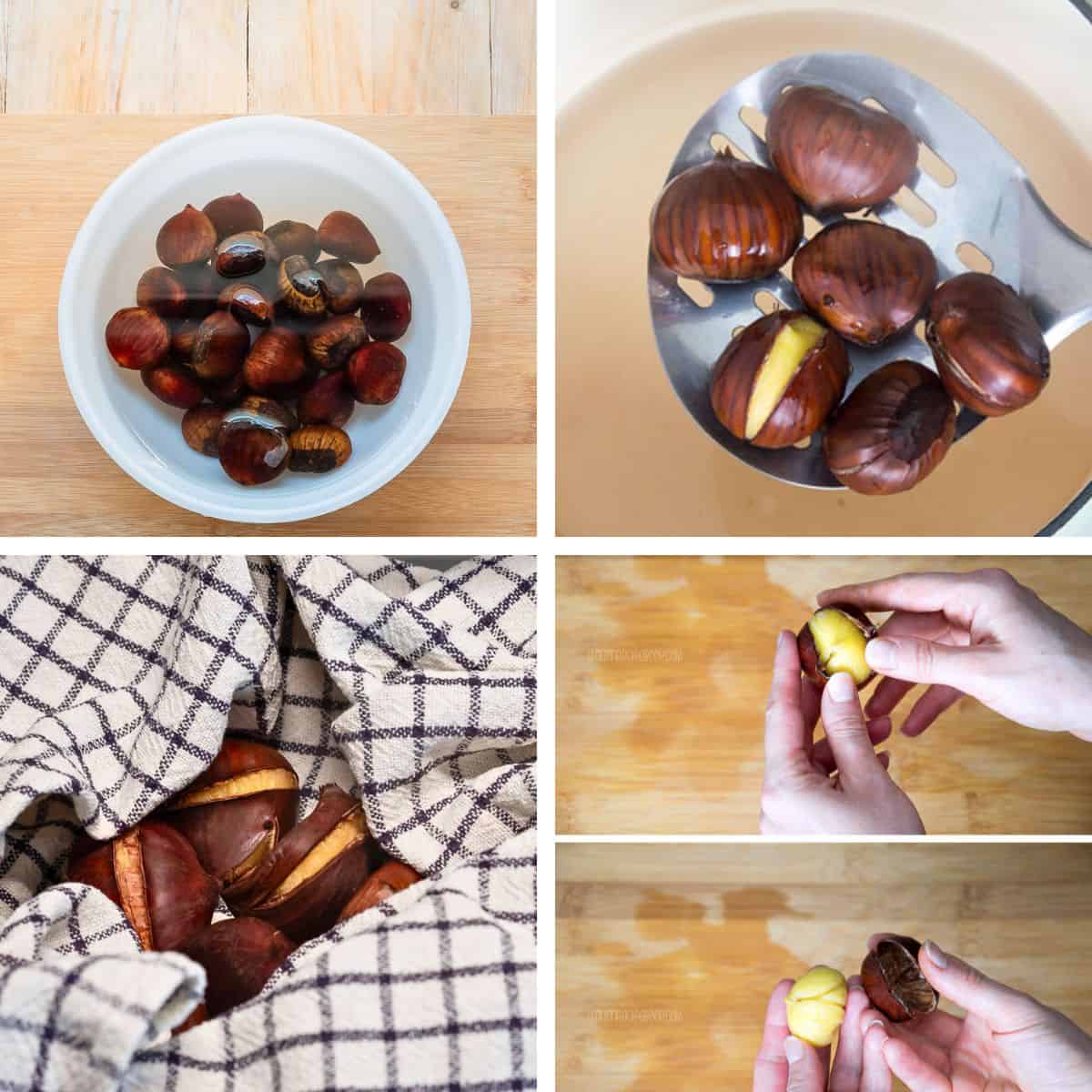 Parboiling and peeling chestnuts.