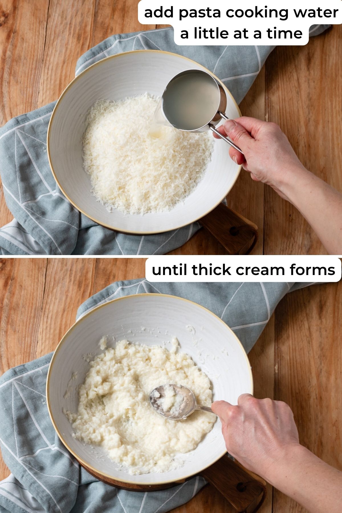 Preparing Pecorino cream.