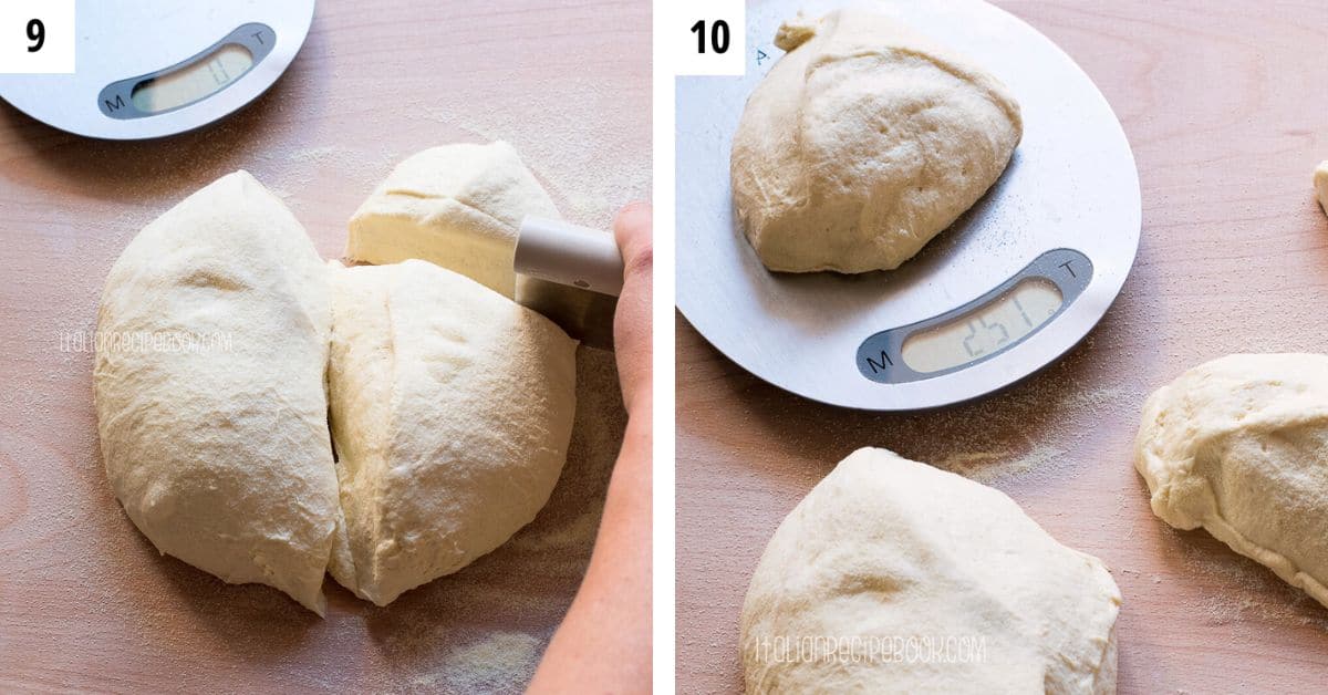 Dividing semolina bread dough.