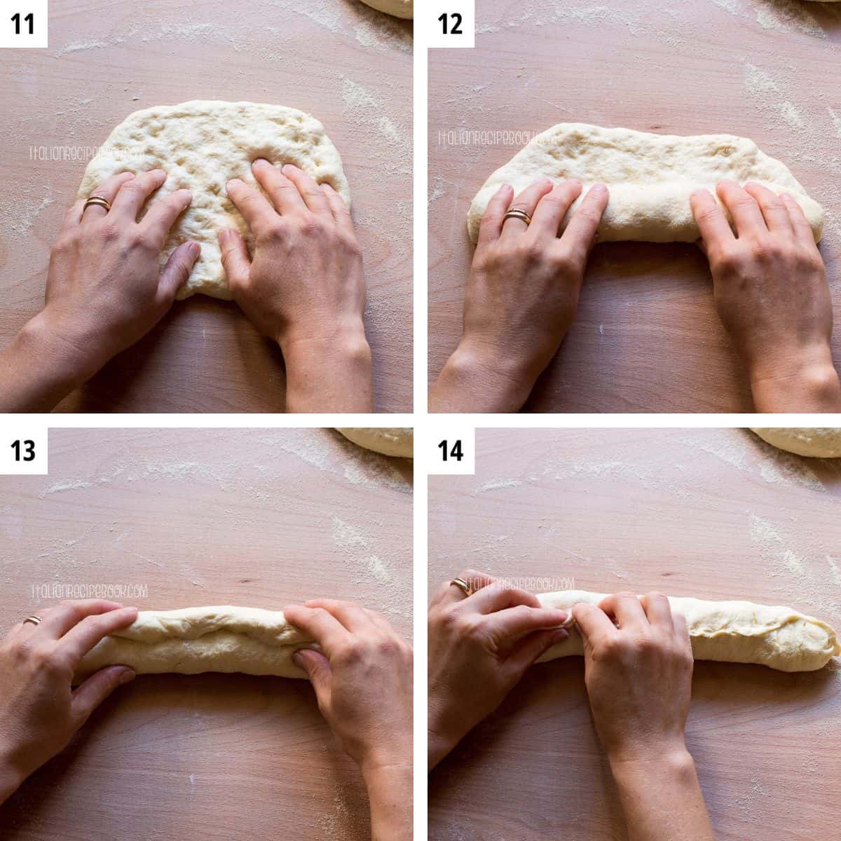 Shaping semolina loaves with hands.