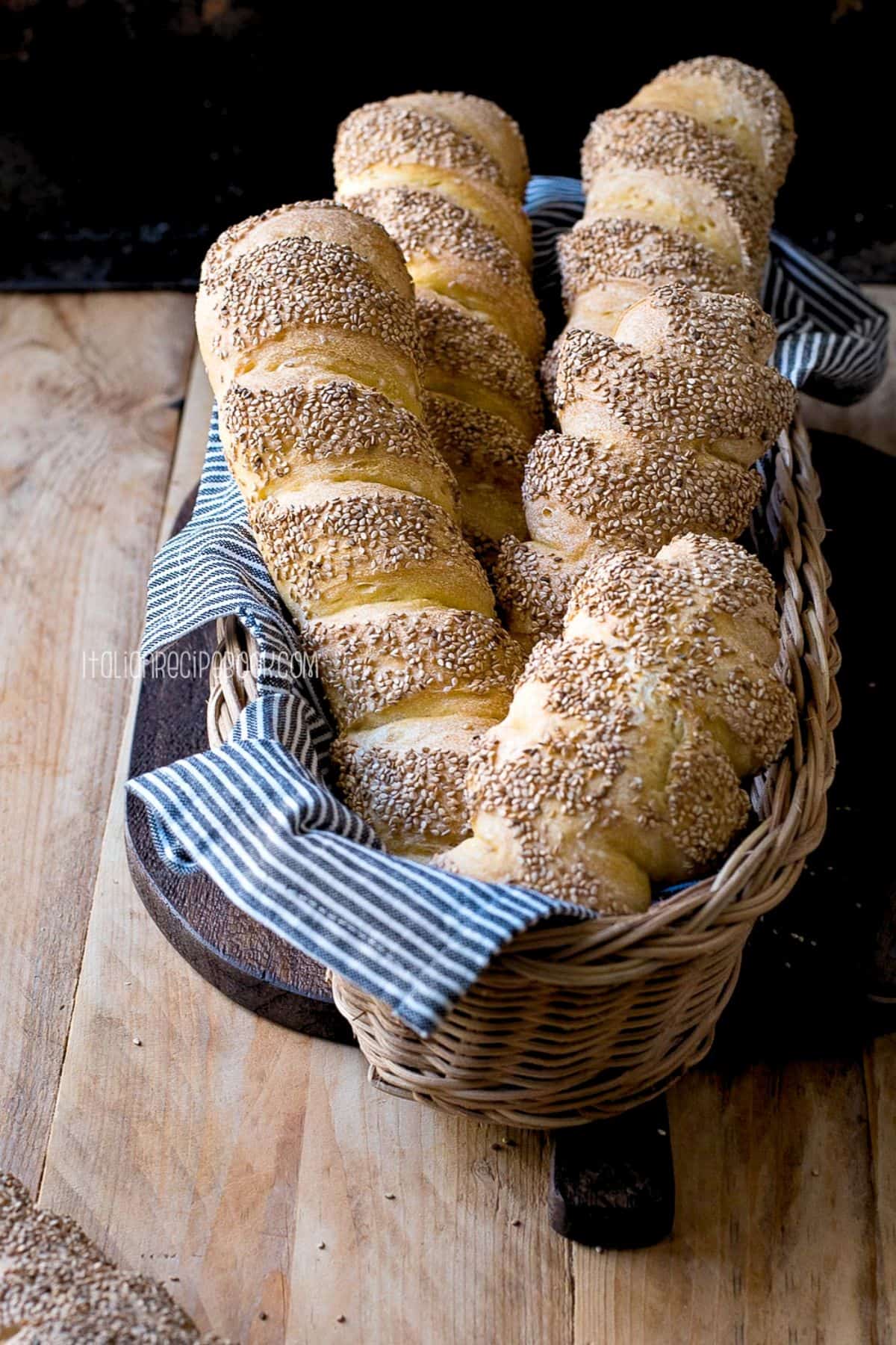 Semolina bread loaves in the bread basket.