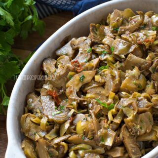 Braised artichokes close up view.