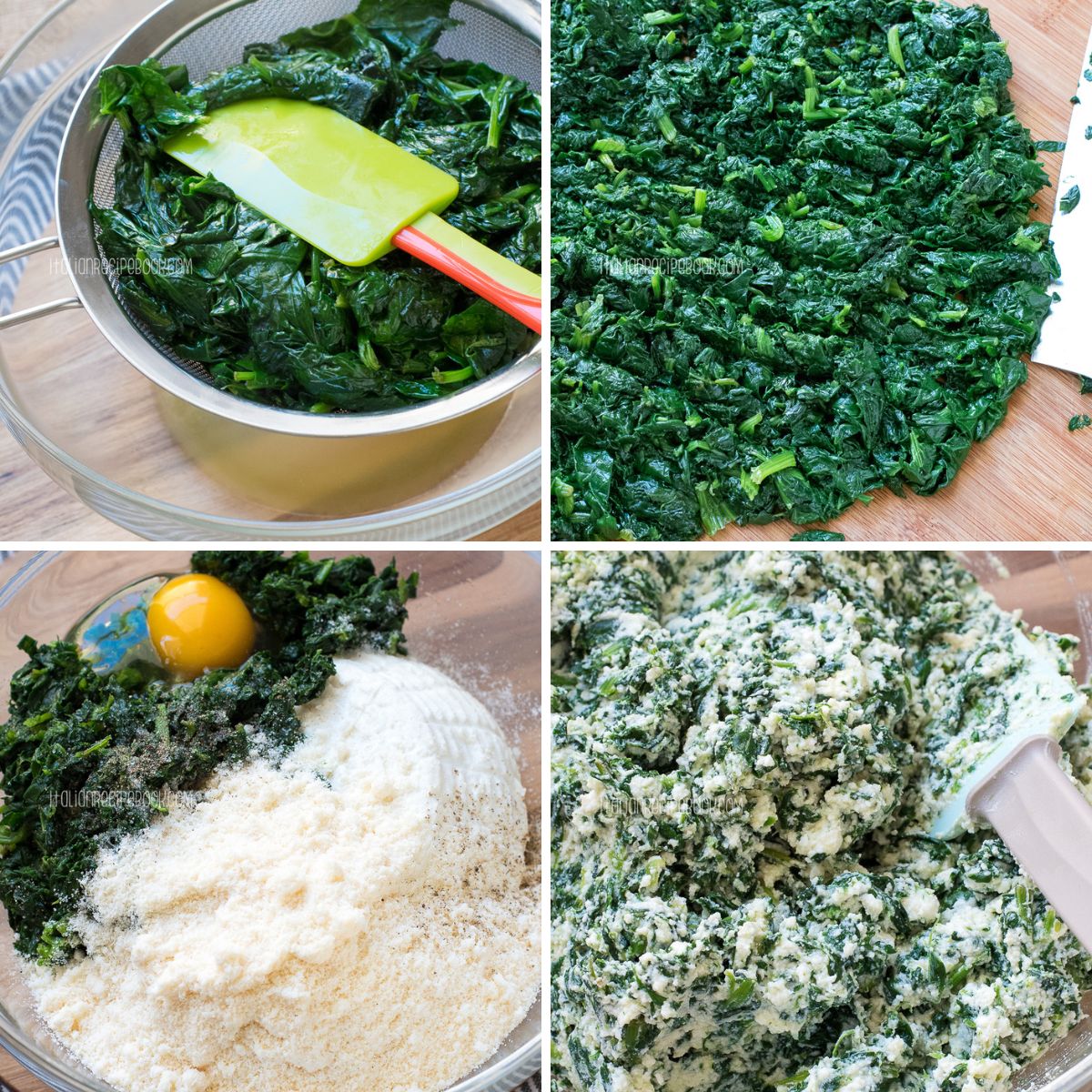 preparing spinach ricotta filling