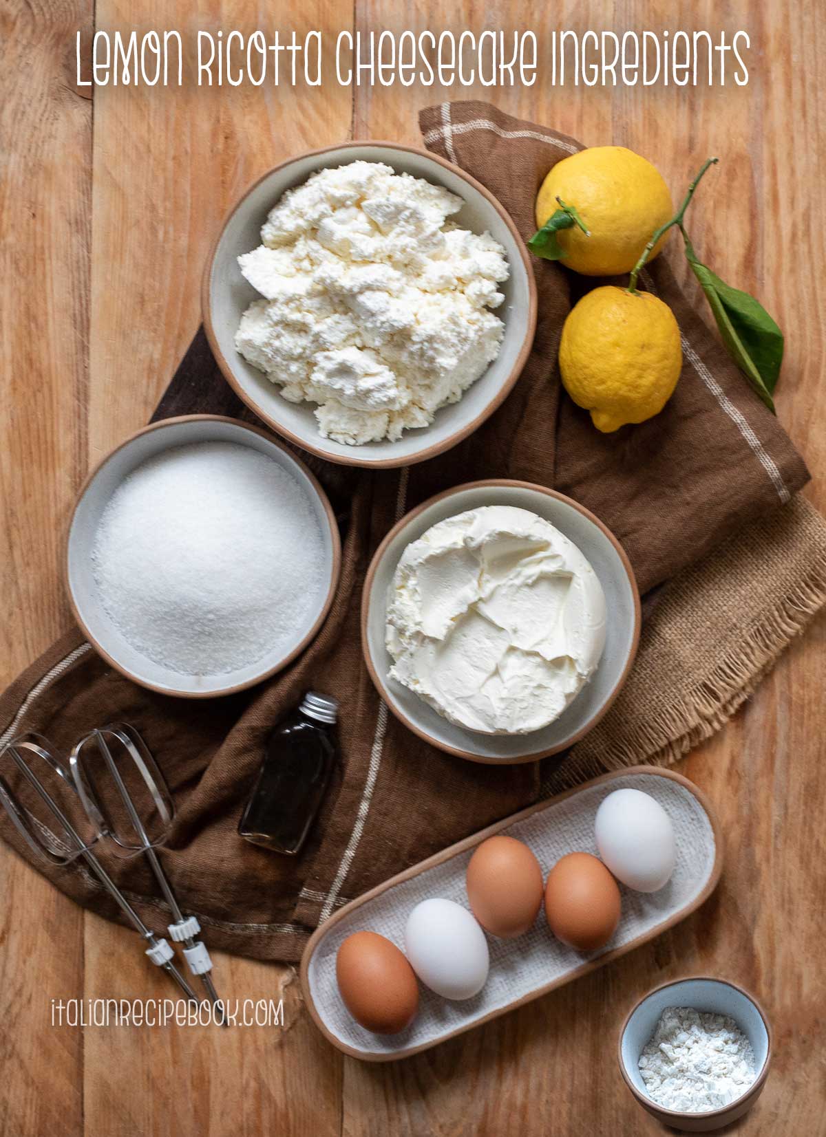 ingredients for lemon ricotta cheesecake