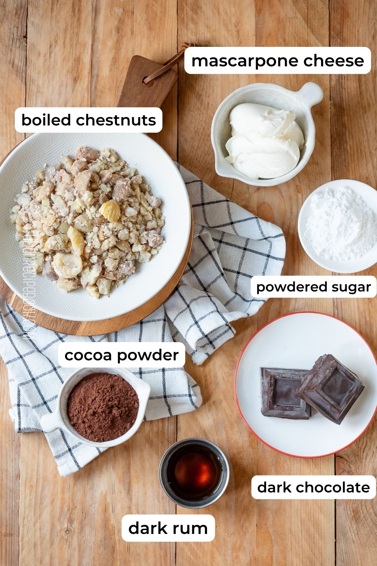 ingredients for chestnut chocolate truffles