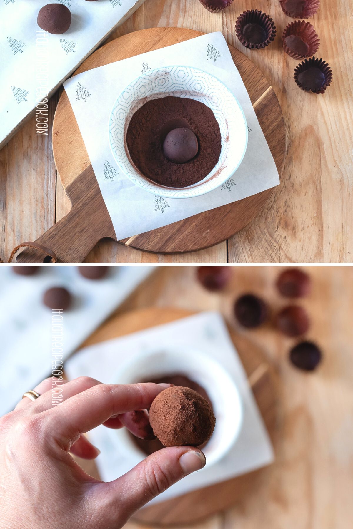 rolling truffles in cocoa