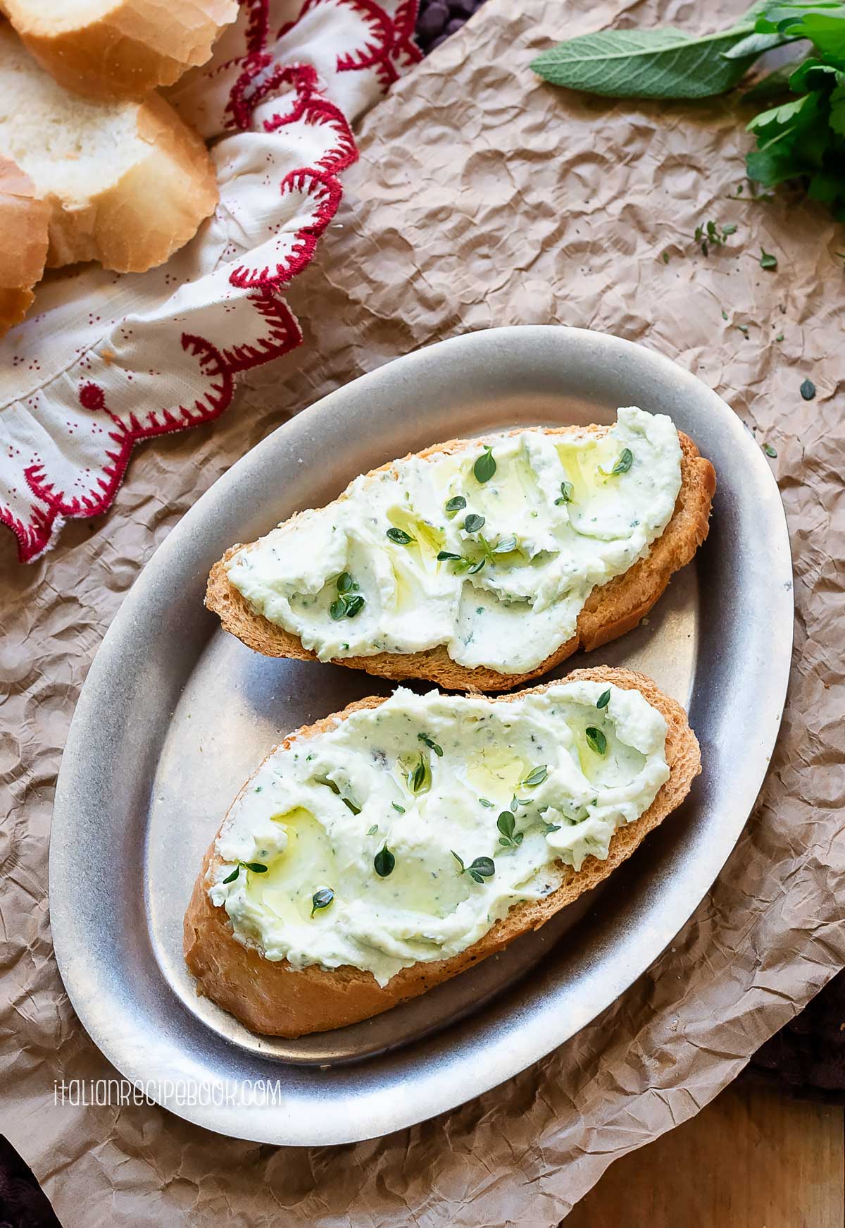 ricotta crostini with fresh herbs