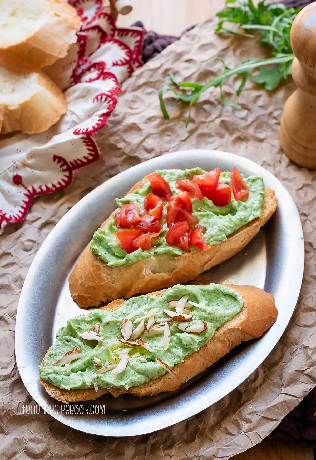 ricotta crostini with arugula