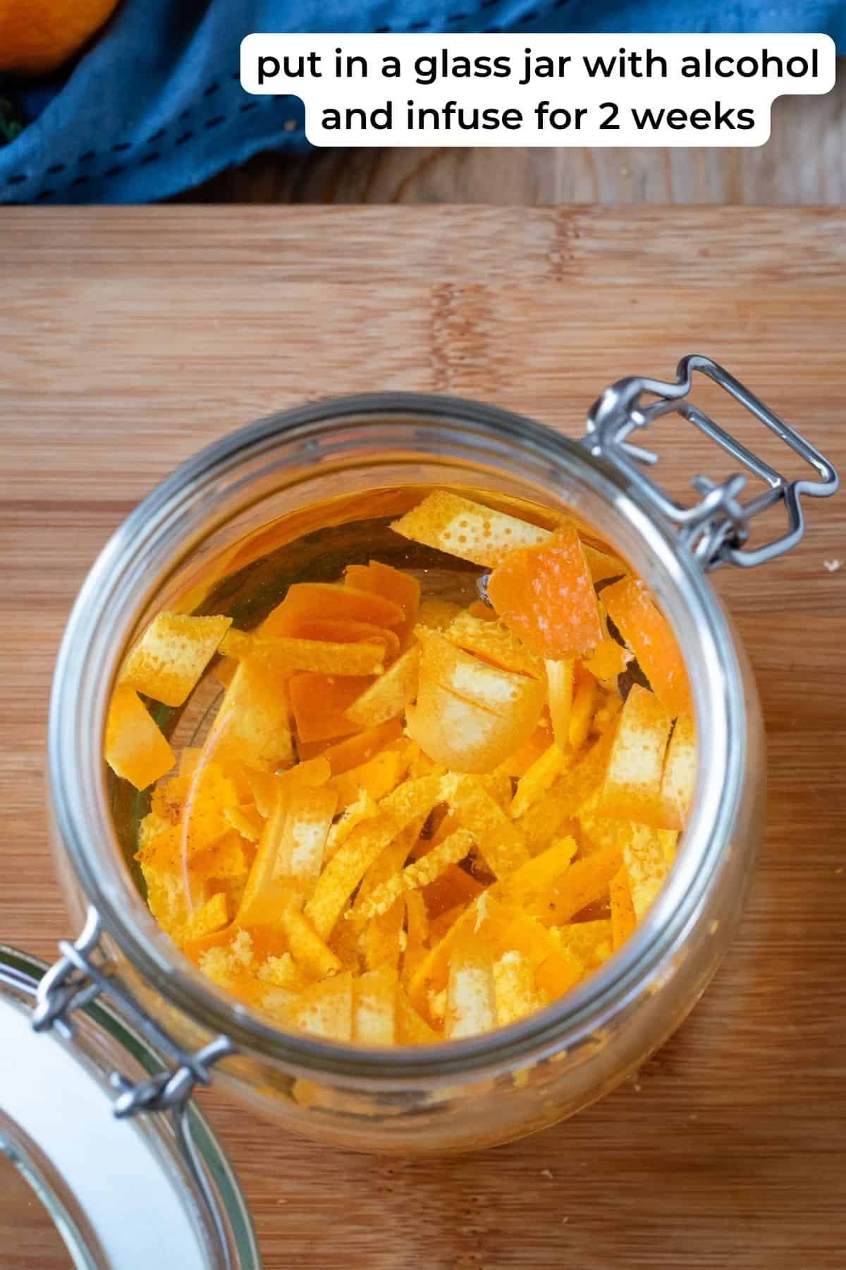 Orange zest infused in alcohol.