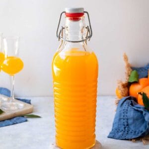 Orangecello liqueur in a bottle.