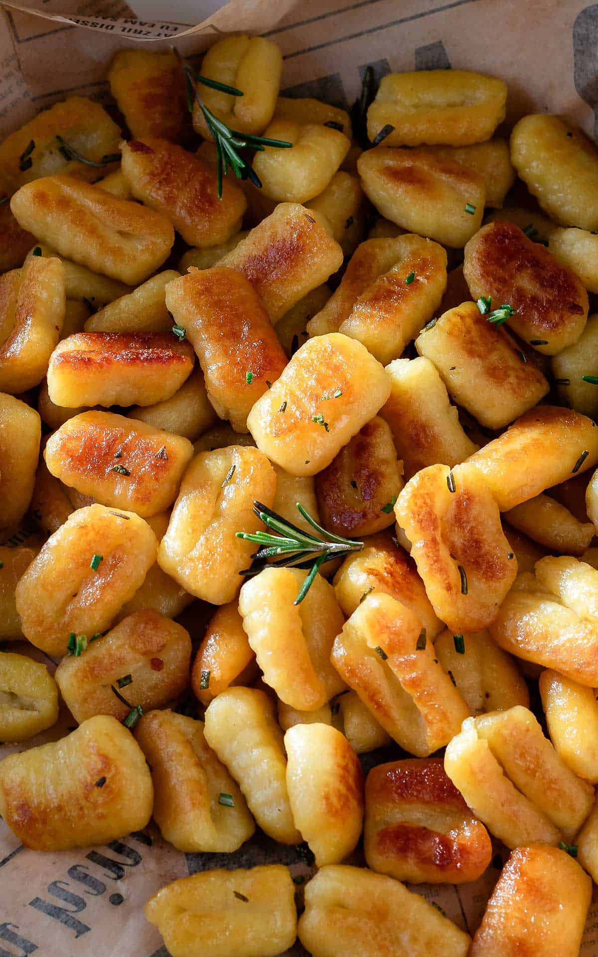 Fried gnocchi close-up view.