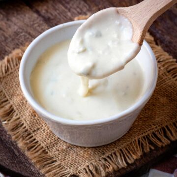 Super creamy gorgonzola sauce in a small serving dish.