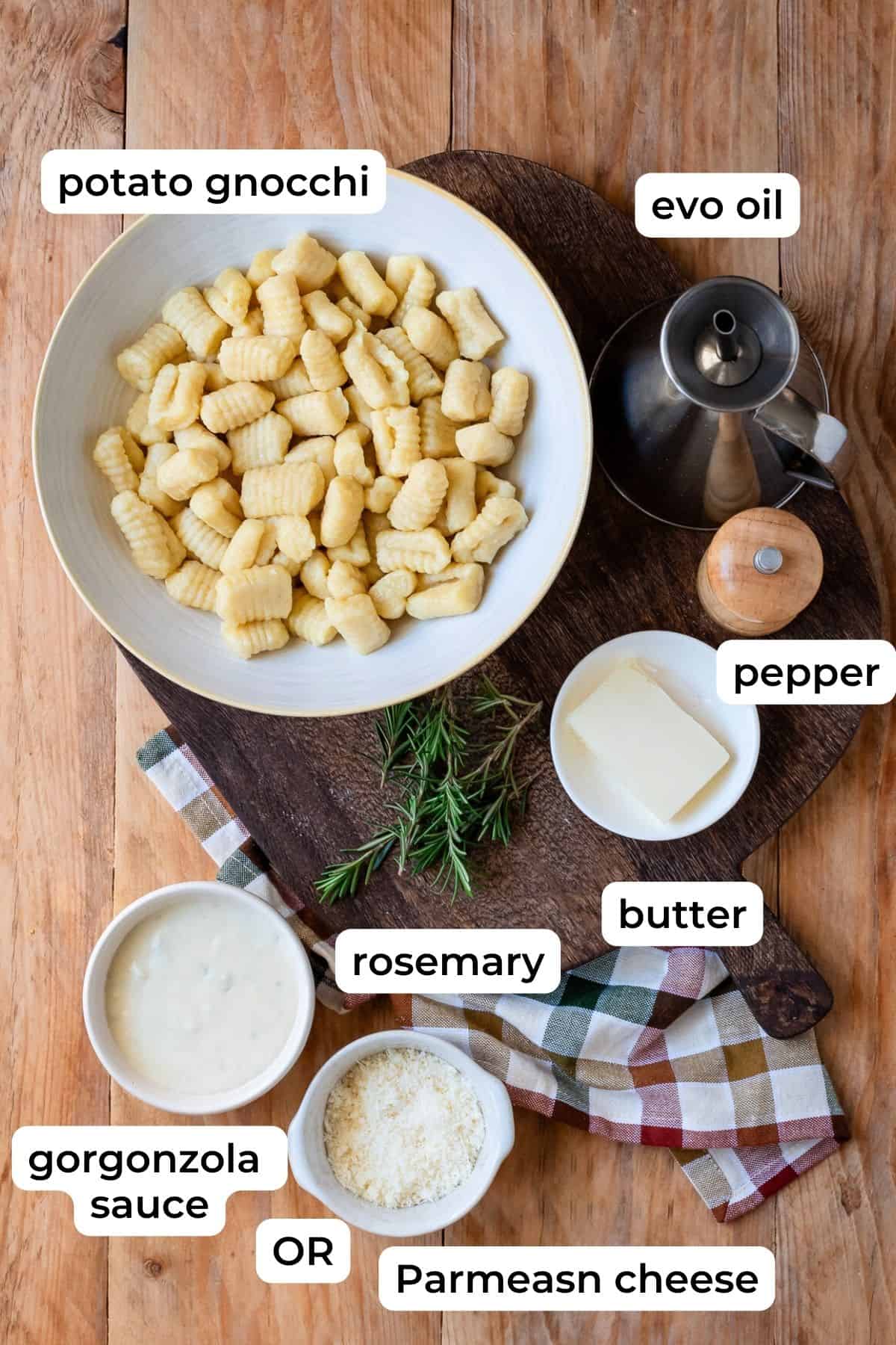 Pan-fried gnocchi ingredients.