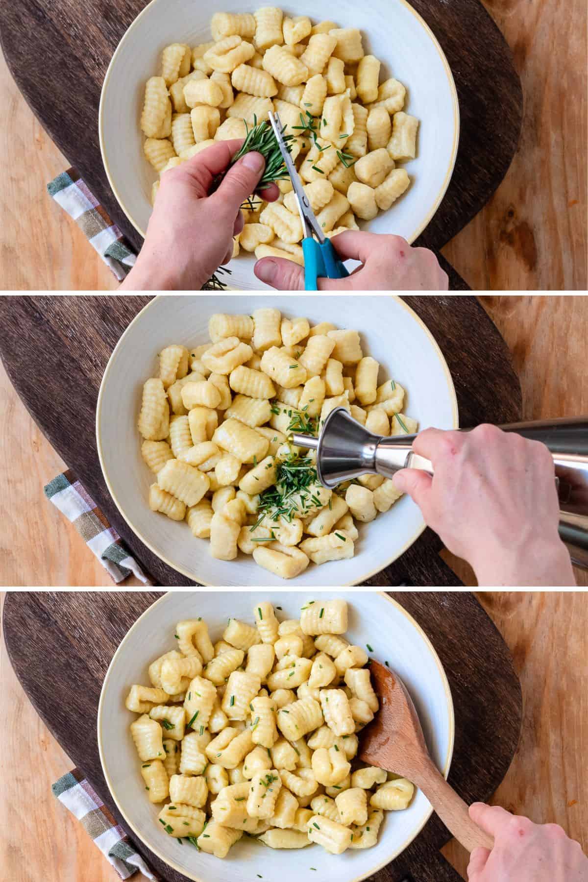 Preparing pan-fried gnocchi, step by step photos.