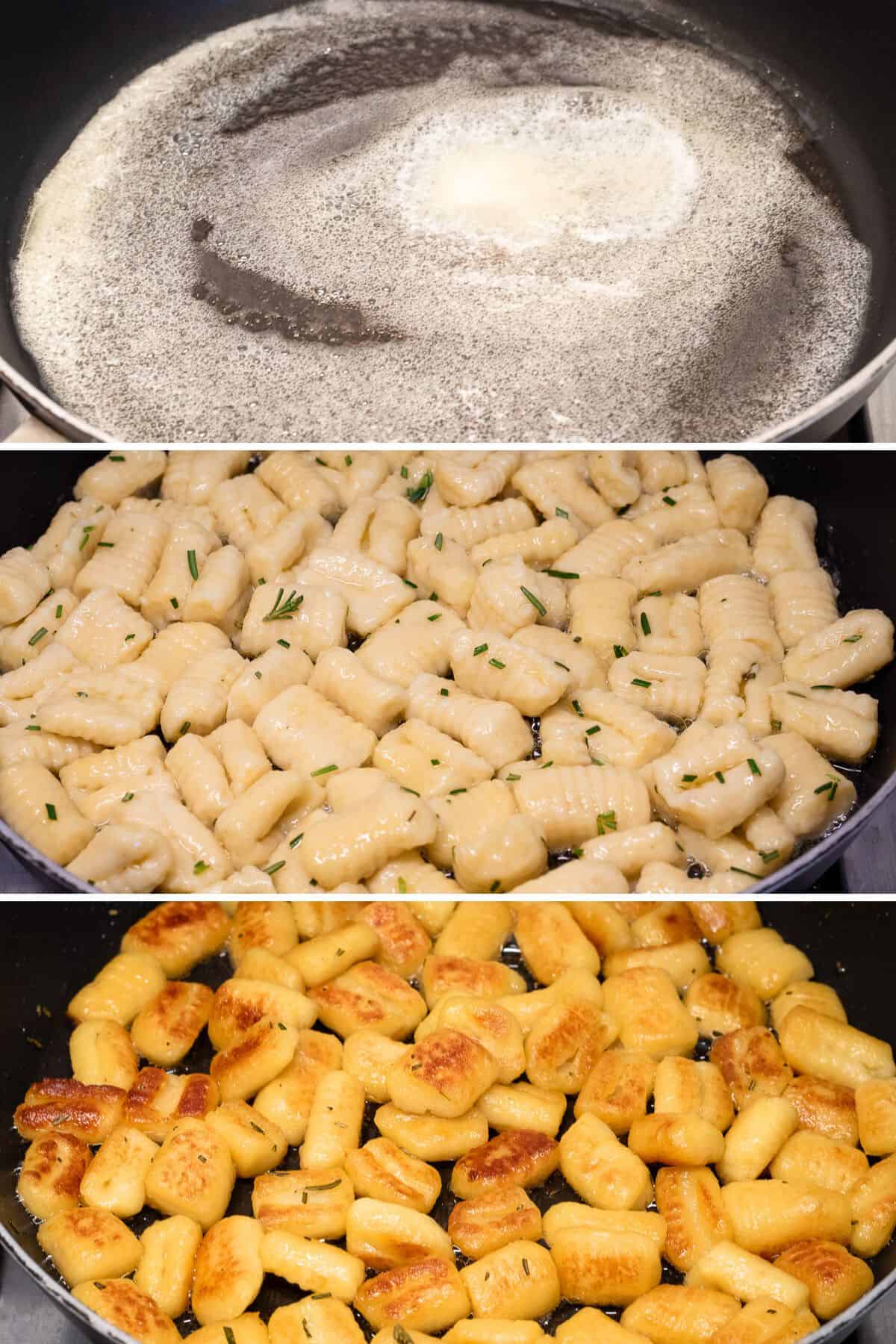 Frying gnocchi, step by step photos.