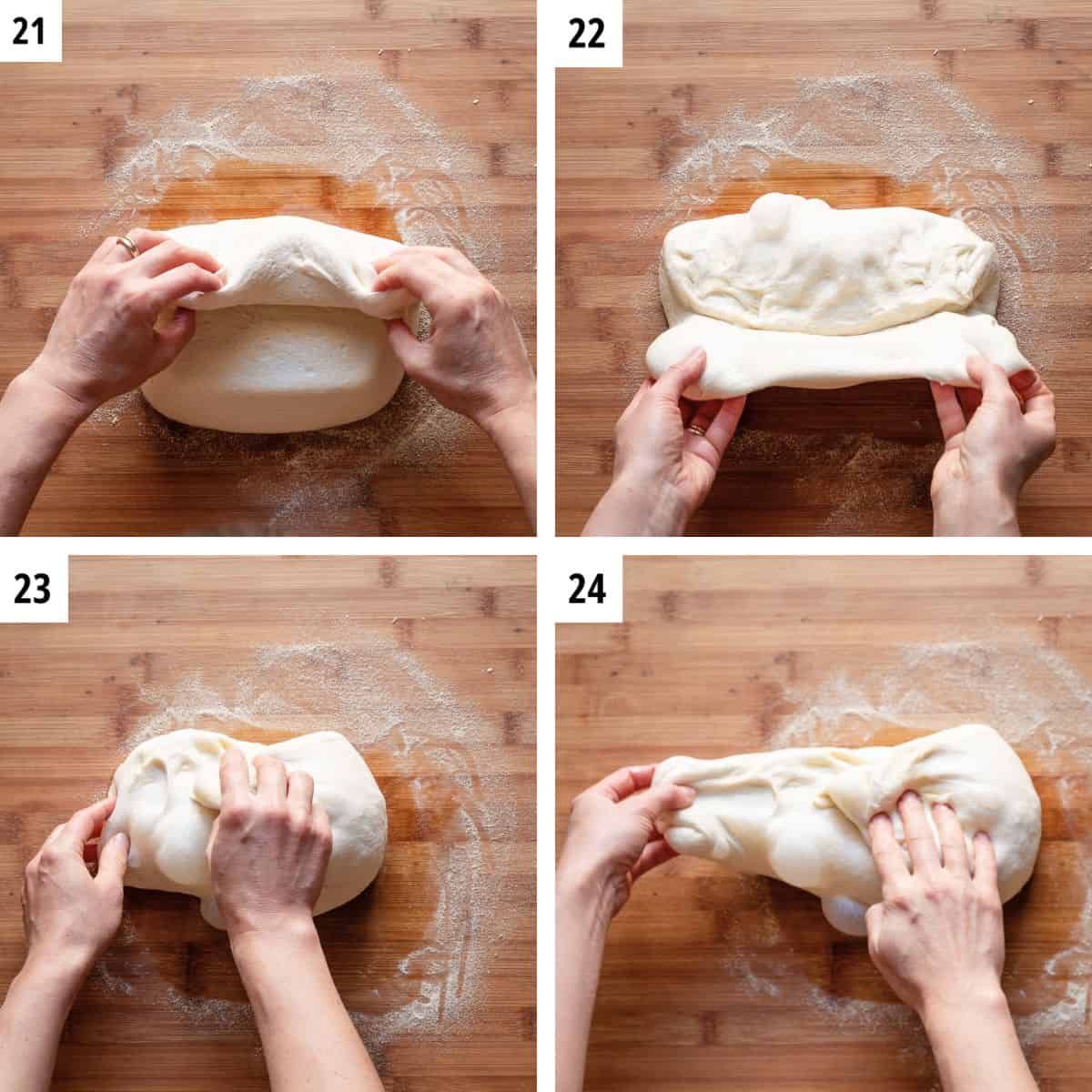 Folding the leavened dough.