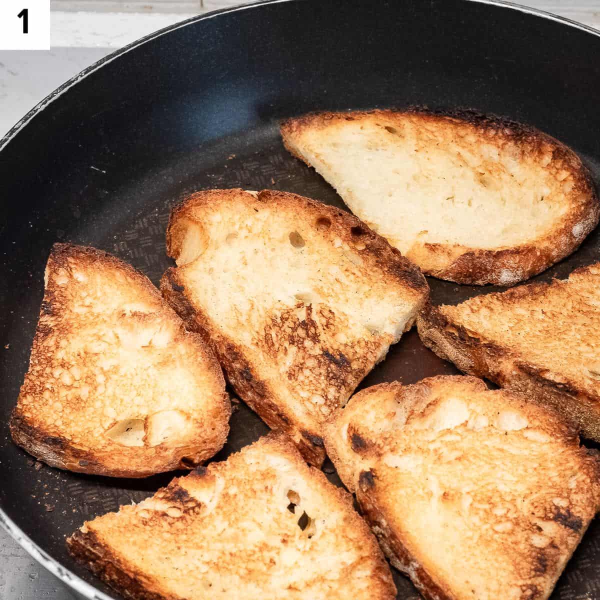 Toasting bread in a pan.