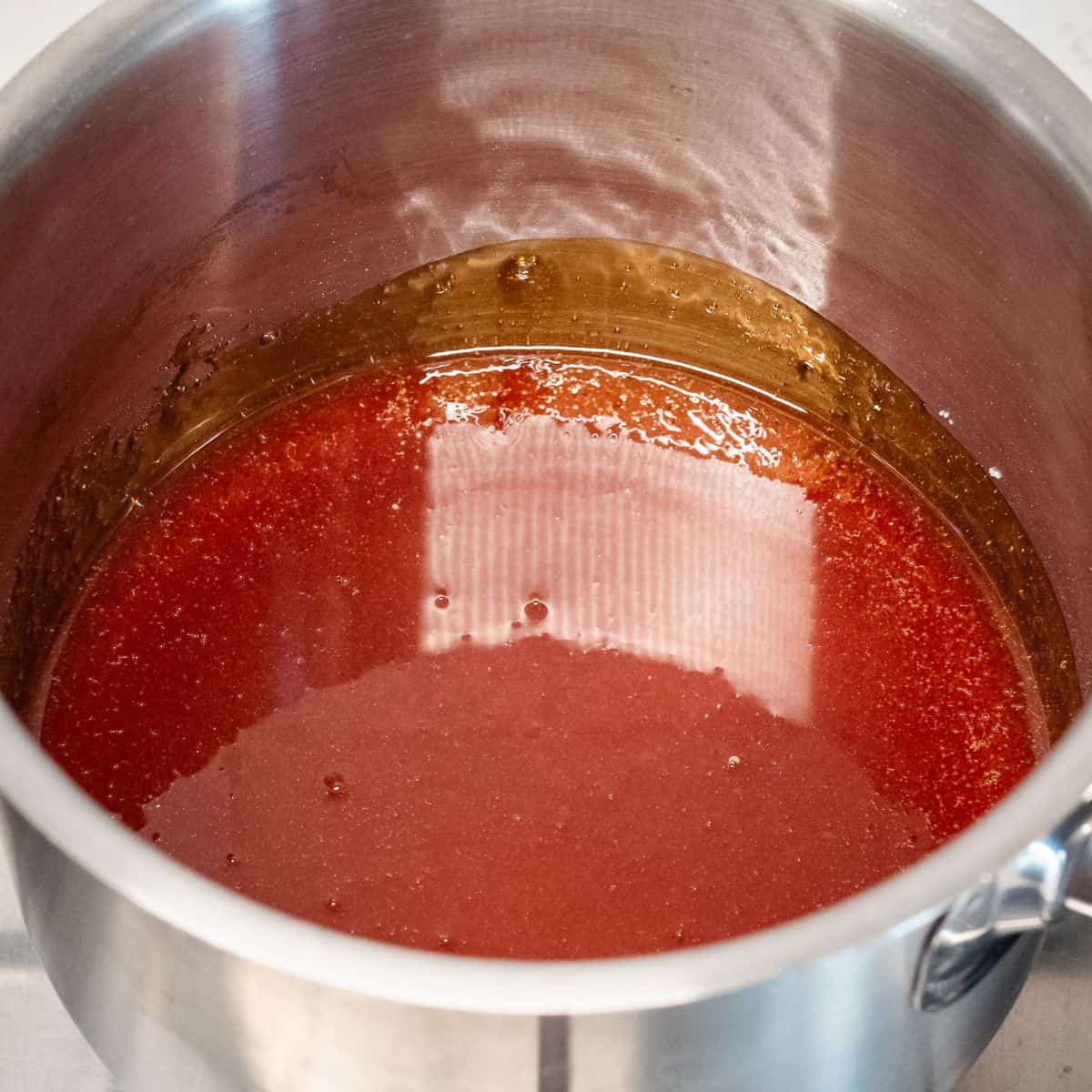 Caramelized sugar in a pot.