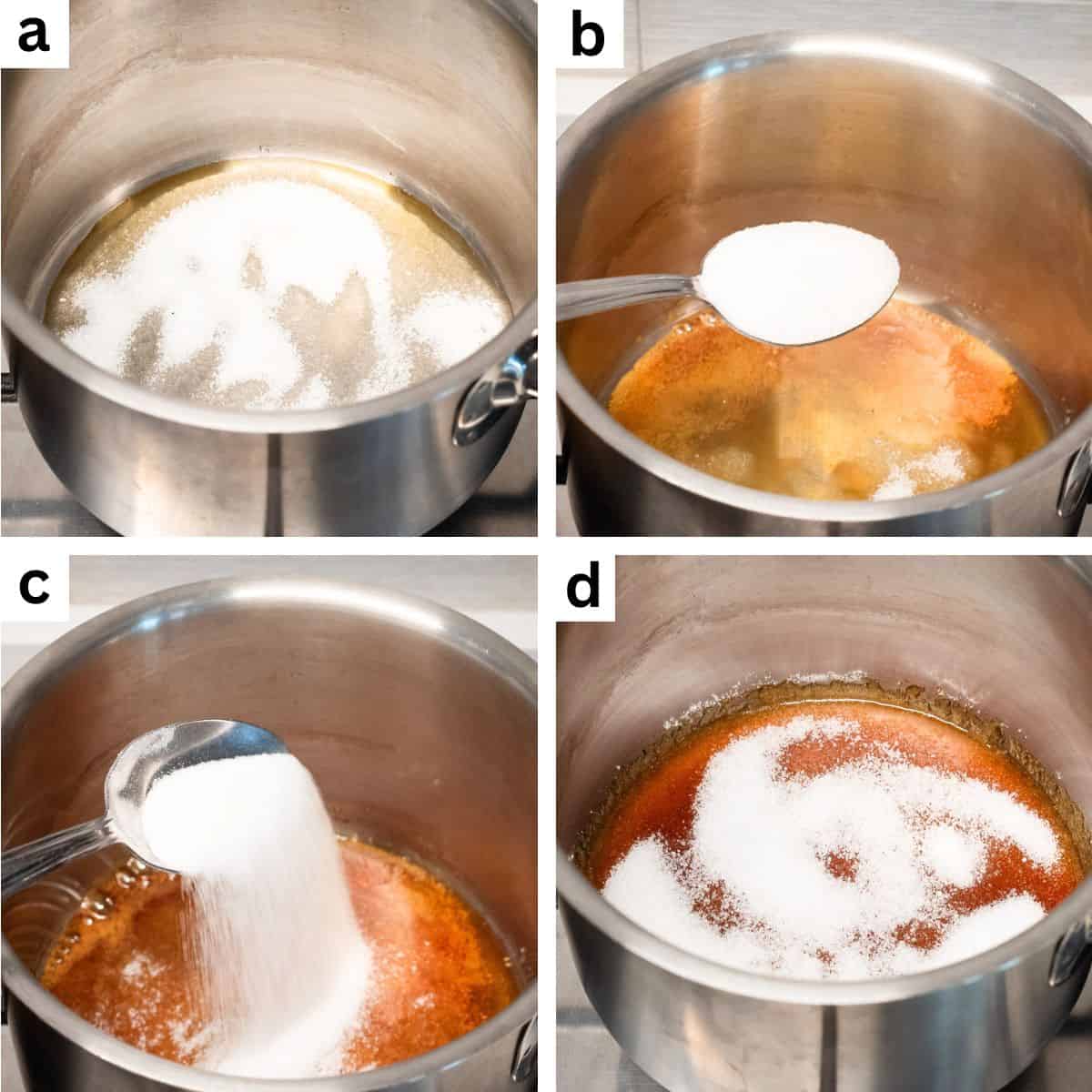 Making caramelized sugar step by step.