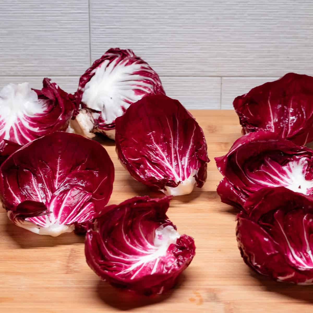 Separated radicchio leaves.