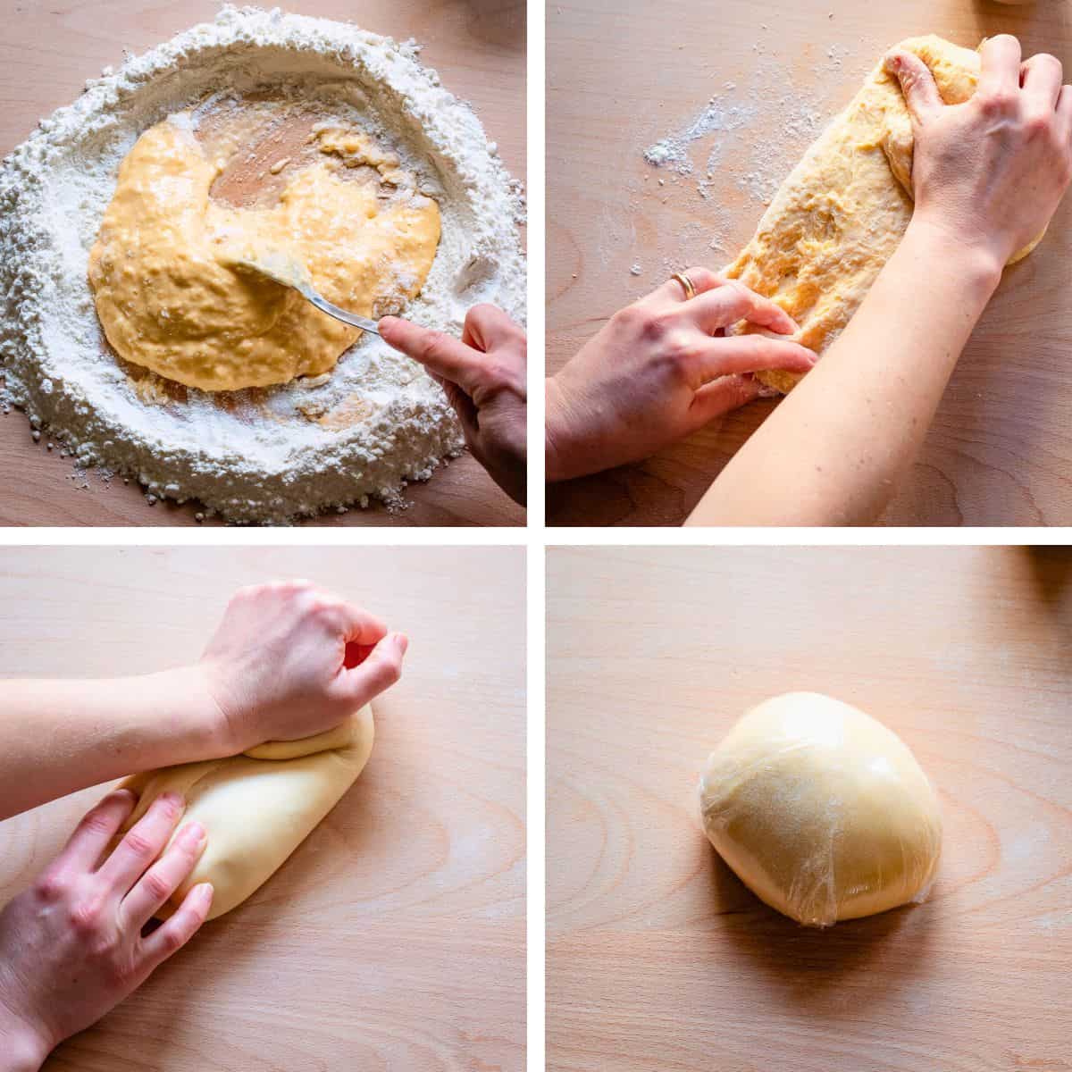 Making egg pasta dough for cappellacci.